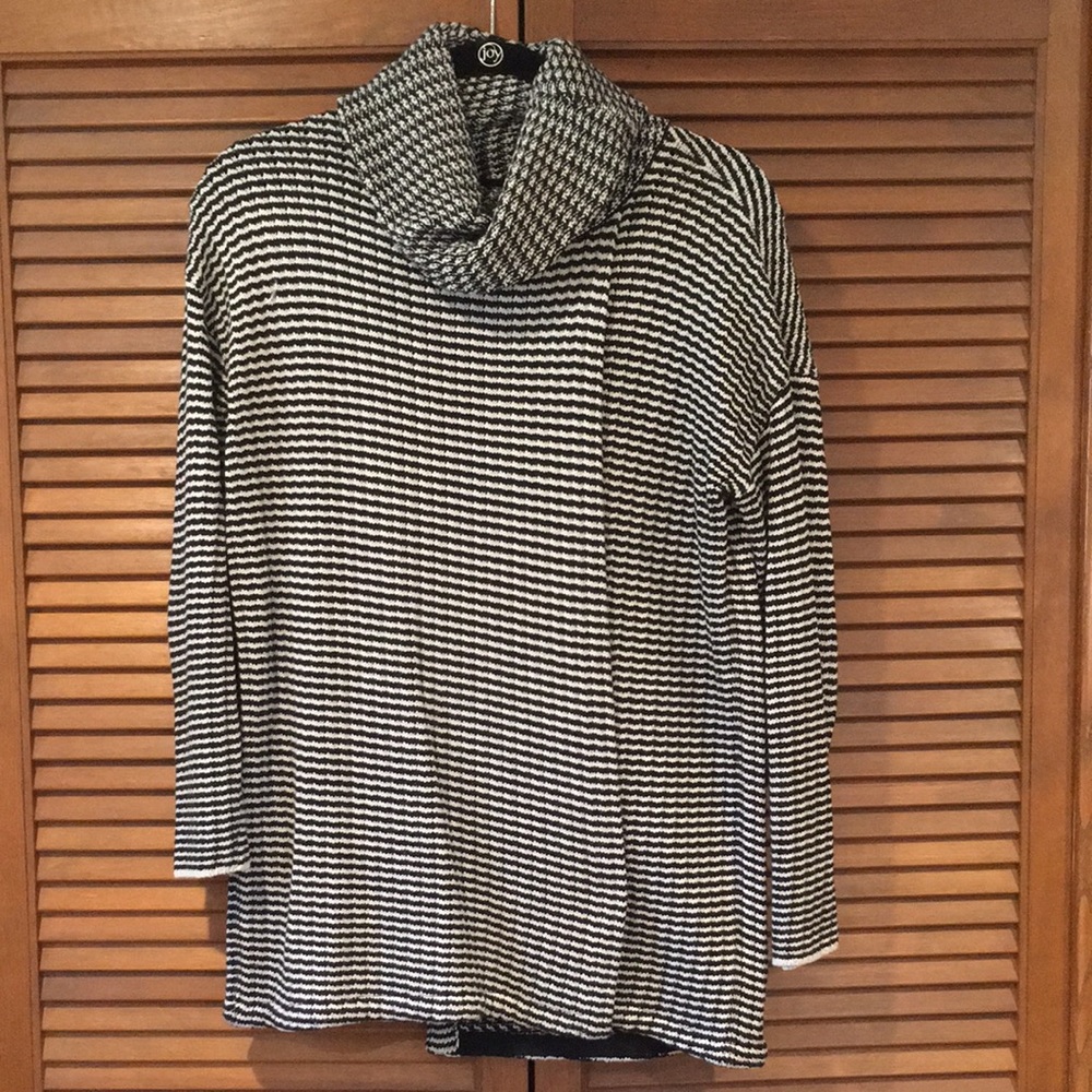 CABI Fergi black and white striped turtleneck